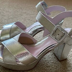Sole Bliss Ruby Silver Suede and Snake Print Sandal